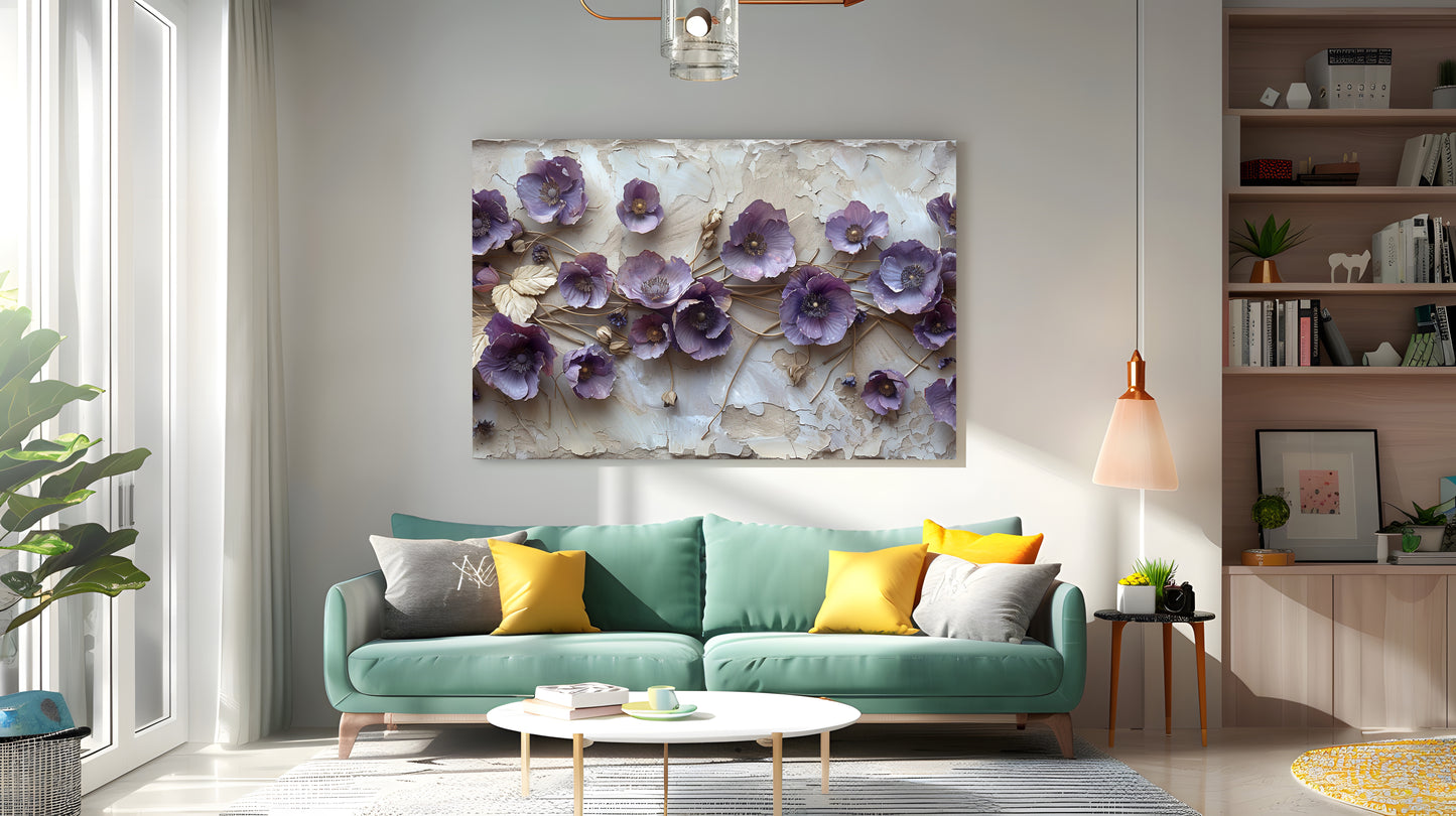 Tablou Canvas flori lila texturate romantice in stil realist | The Print Studio
