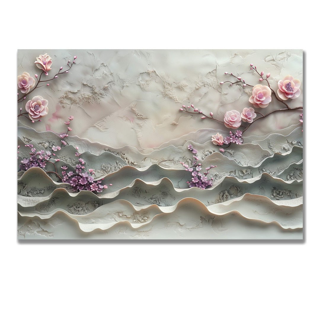 Tablou Canvas flori roz in relief pe ramuri texturate | The Print Studio