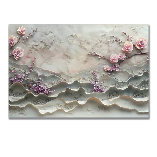 Tablou Canvas flori roz in relief pe ramuri texturate | The Print Studio