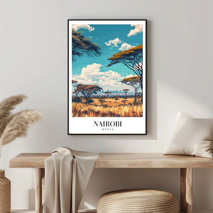 Tablou Canvas Print Nairobi savana, cer albastru vibrant, stil ilustrativ