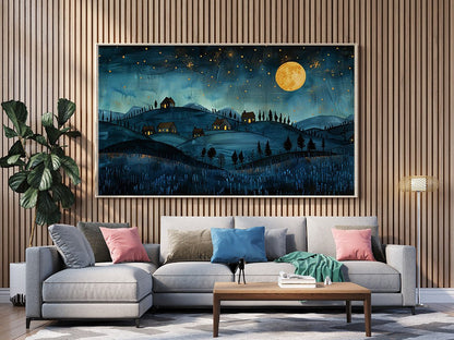 Tablou Canvas luna plina scaldata in luminile colinelor | The Print Studio