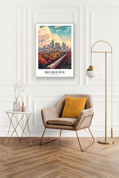 Tablou Canvas Print Melbourne tren cer senin toamna stil ilustrativ