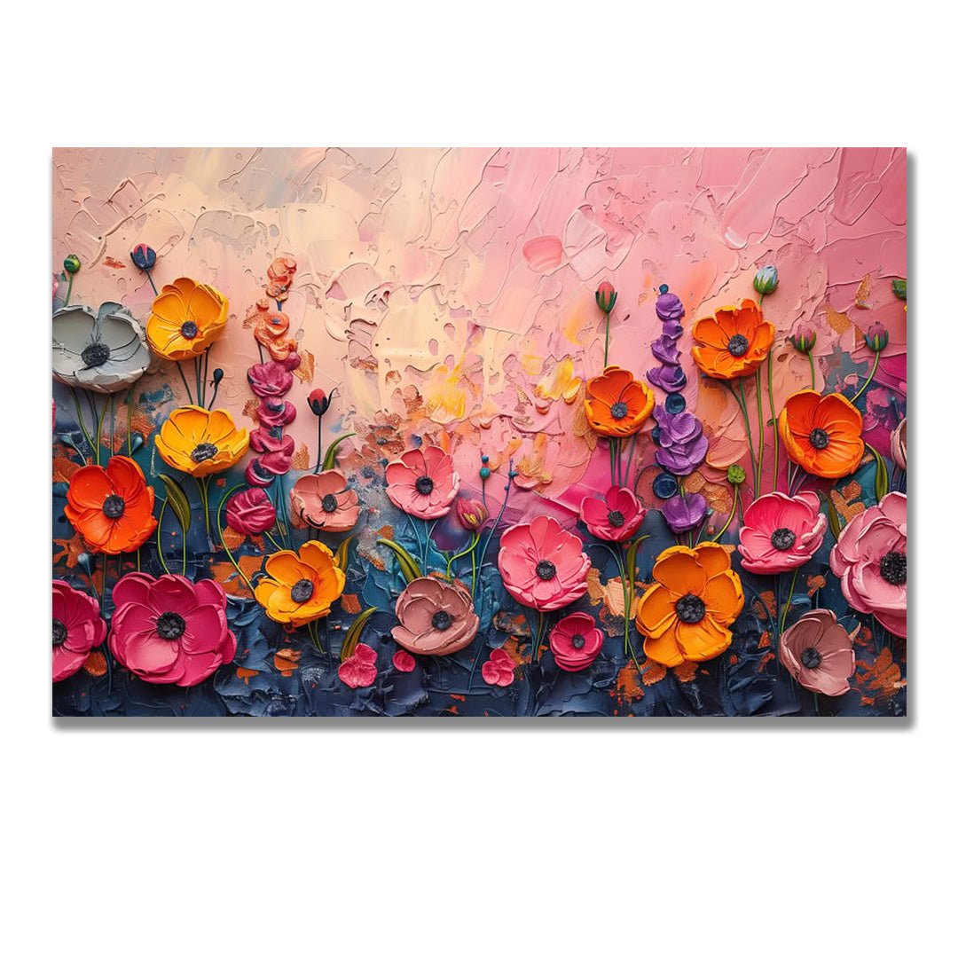 Tablou Canvas flori multicolore vibrante pe camp abstract | The Print Studio