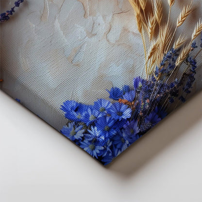 Tablou Canvas floare albastra intre spice aurii realist decorativ | The Print Studio