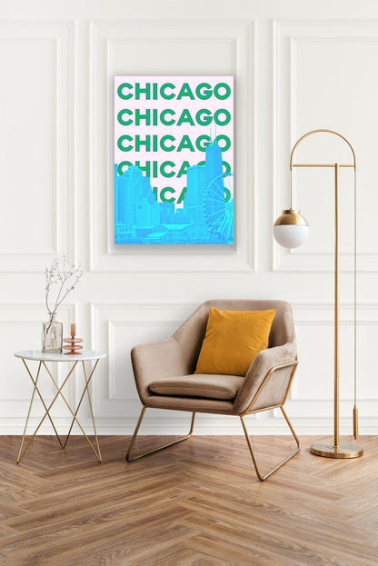 Tablou Canvas skyline Chicago vibrant stil pop-art | The Print Studio