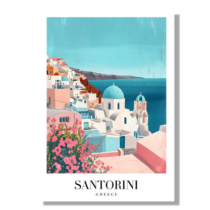 Tablou Canvas Santorini pastel cu mare albastra la orizont | The Print Studio