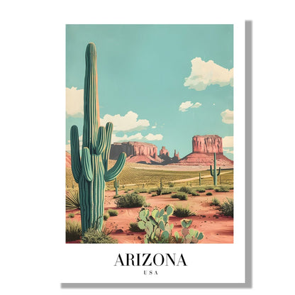 Tablou Canvas desert Arizona cu cactusi sub cer senin retro | The Print Studio