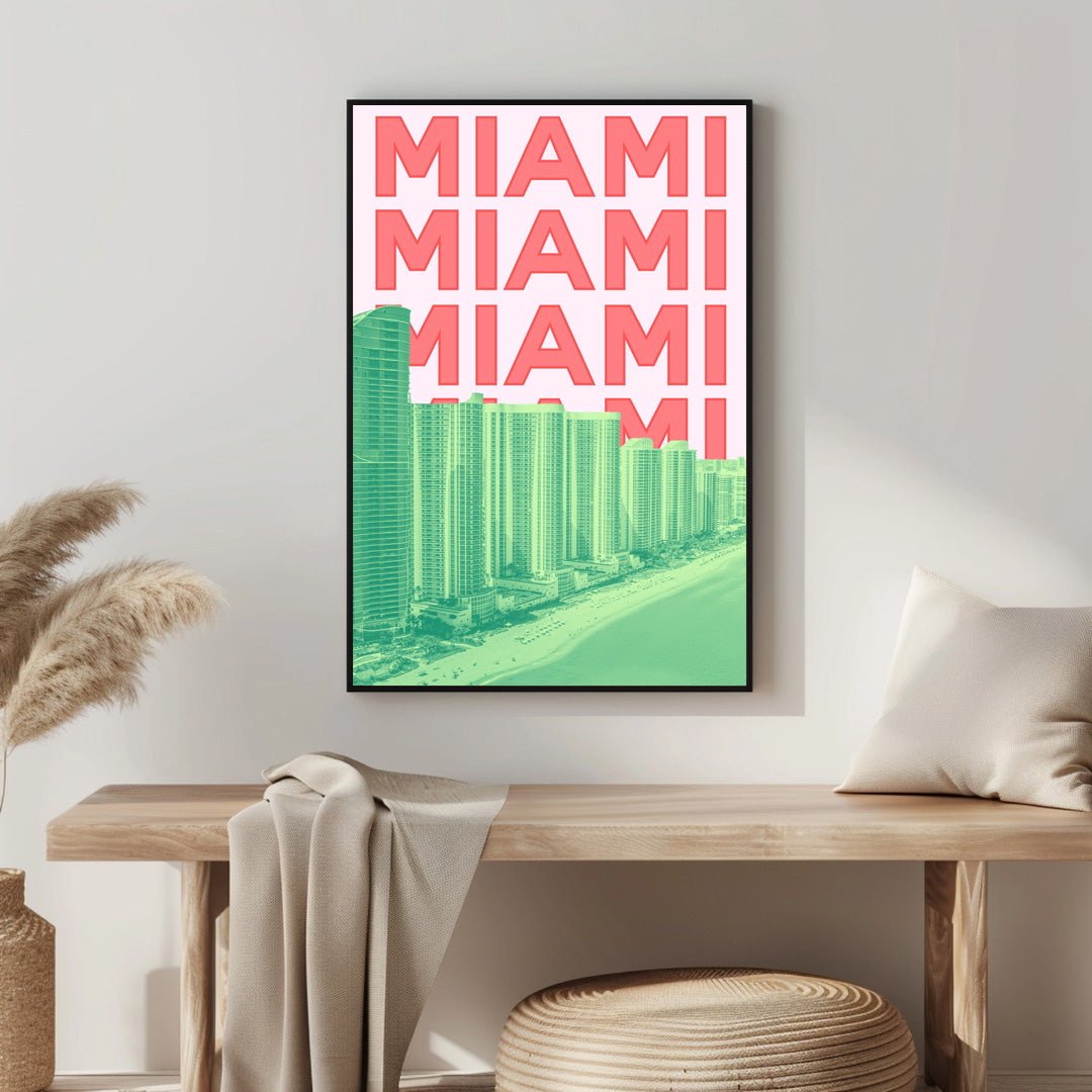 Tablou Canvas Miami zgarie-nori pop-art pe plaja | The Print Studio