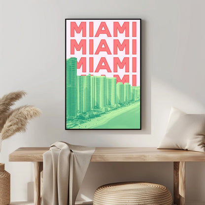 Tablou Canvas Miami zgarie-nori pop-art pe plaja | The Print Studio