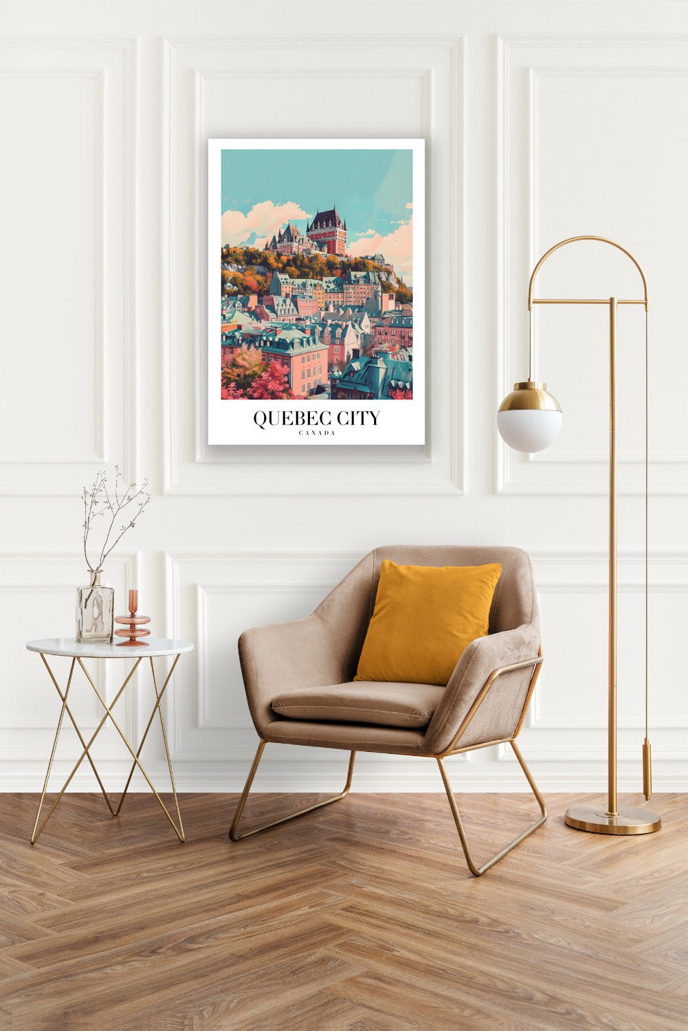 Tablou Canvas Print oras Quebec culori pastelate nostalgie stil ilustrativ