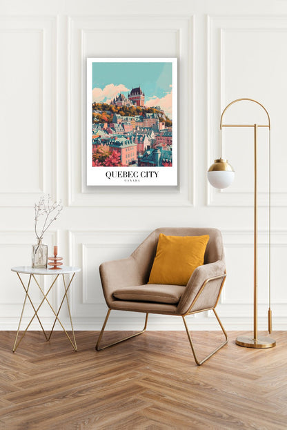 Tablou Canvas Print oras Quebec culori pastelate nostalgie stil ilustrativ