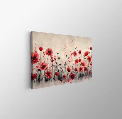 Tablou Canvas camp vibrant de maci rosii sub cer senin | The Print Studio
