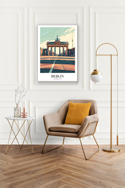 Tablou Canvas Poarta Brandenburg Berlin sub cer senin minimalist | The Print Studio