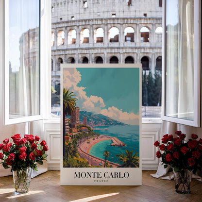 Tablou Canvas coasta Monte Carlo palmieri si mare albastra moderna | The Print Studio