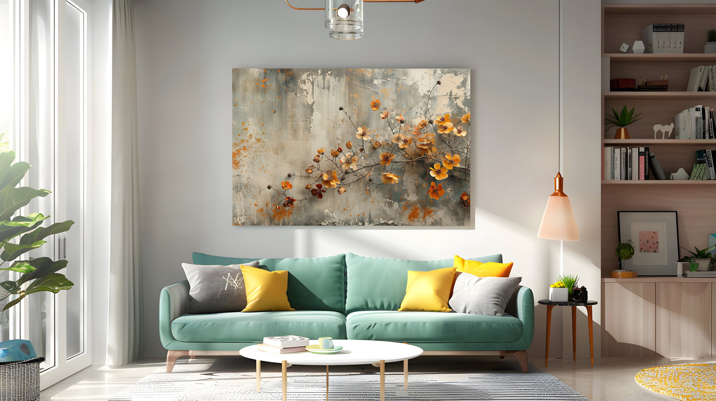 Tablou Canvas flori portocalii pe fundal de toamna vintage | The Print Studio