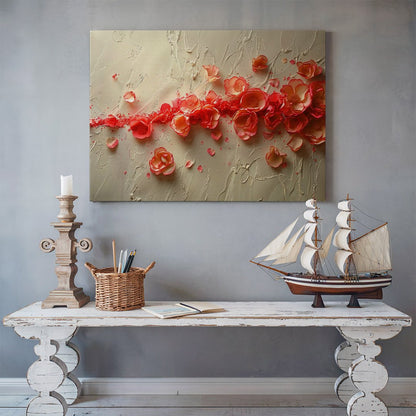 Tablou Canvas flori rosii vibrante cu texturi abstracte | The Print Studio
