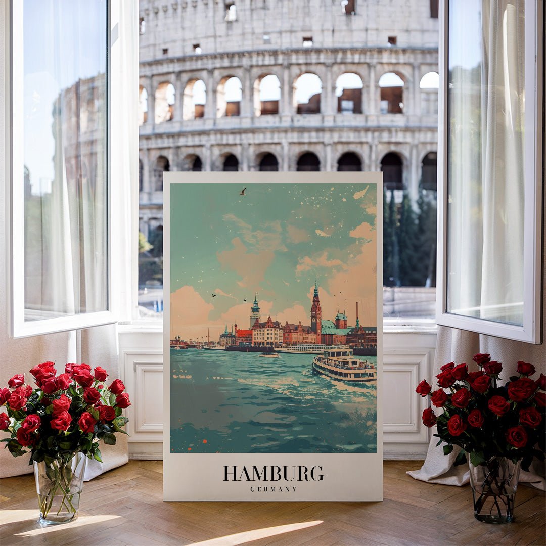 Tablou Canvas Print oras Hamburg, ape albastre, stil artistic vibrant