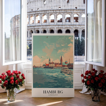 Tablou Canvas Print oras Hamburg, ape albastre, stil artistic vibrant