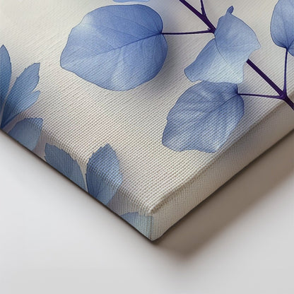 Tablou Canvas frunze albastre si flori delicate stilizate elegante | The Print Studio