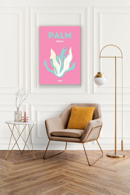 Tablou Canvas palmier la plaja cu flori pastelate minimaliste | The Print Studio