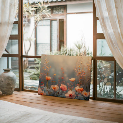 Tablou Canvas camp pastelat de flori intr-un peisaj realist | The Print Studio