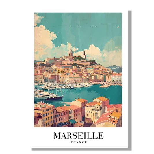 Tablou Canvas Print port marina si cladiri colorate Marsilia, stil vintage