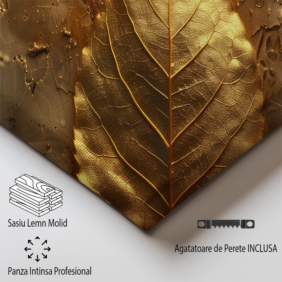 Tablou Canvas frunza aurie cu texturi metalice delicate | The Print Studio