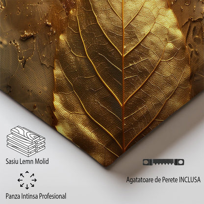 Tablou Canvas frunza aurie cu texturi metalice delicate | The Print Studio