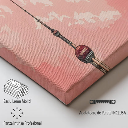 Tablou Canvas Shanghai zgarie-nori sub cerul roz ilustrativ | The Print Studio