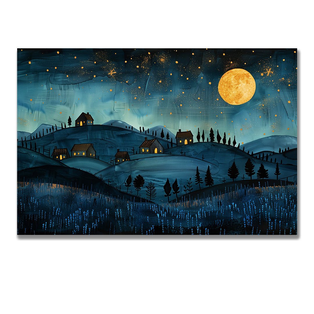 Tablou Canvas luna plina scaldata in luminile colinelor | The Print Studio