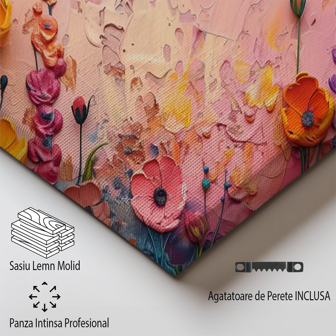 Tablou Canvas flori multicolore vibrante pe camp abstract | The Print Studio
