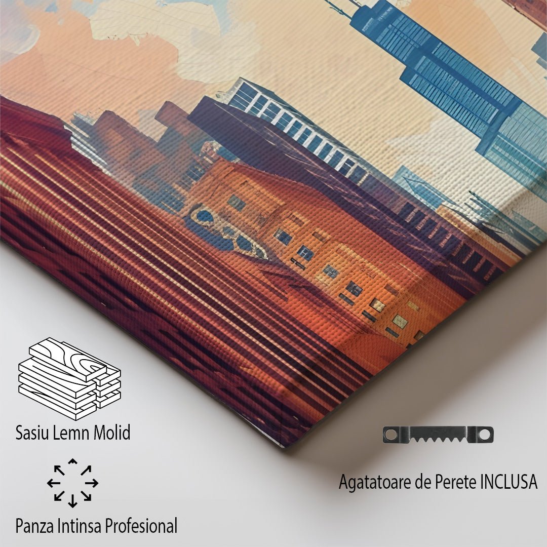 Tablou Canvas Print Chicago strazi aglomerate si cer senin, stil ilustratie vibranta