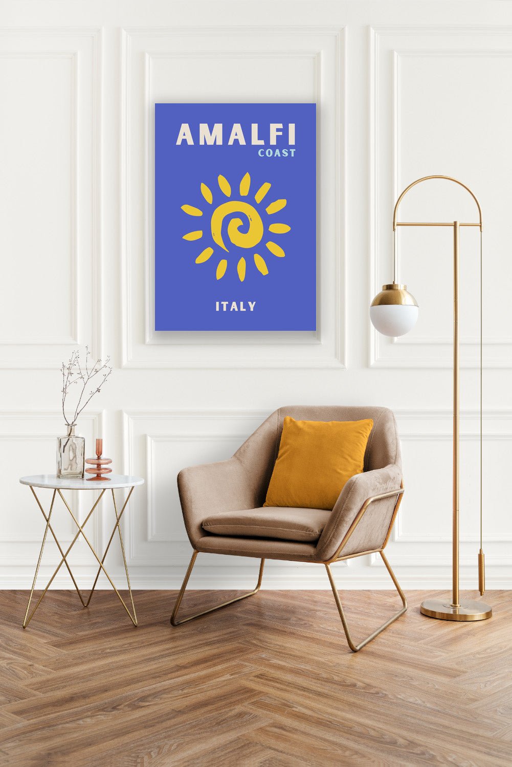 Tablou Canvas soare stilizat stralucind pe coasta Amalfi | The Print Studio