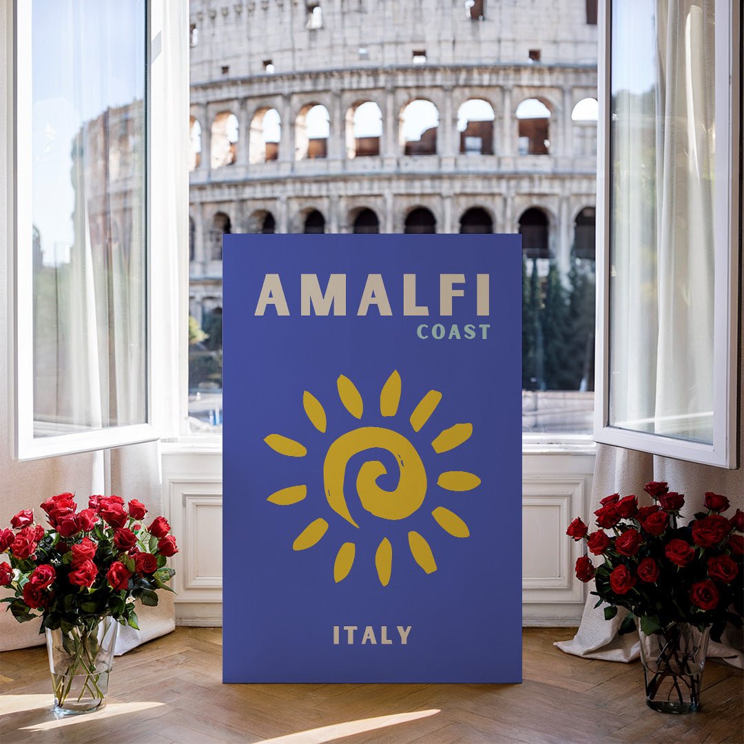Tablou Canvas soare stilizat stralucind pe coasta Amalfi | The Print Studio
