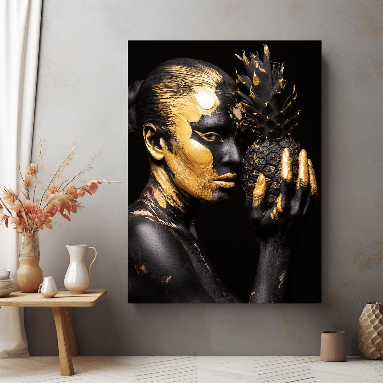 Tablou Canvas Black & Gold Eleganță Exotică Ananas