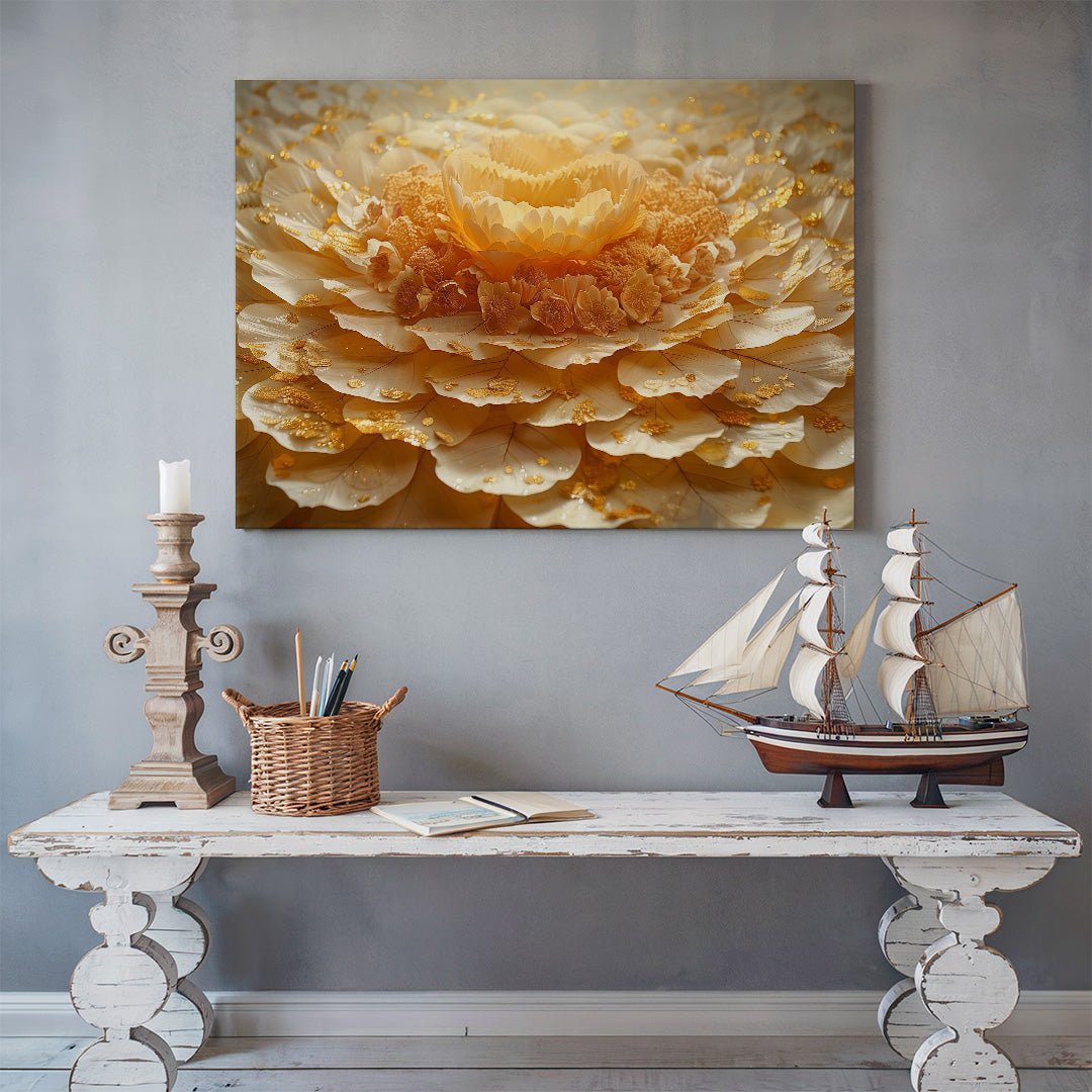 Tablou Canvas Floare Aurie cu Petale Elegante si Abstracte | The Print Studio