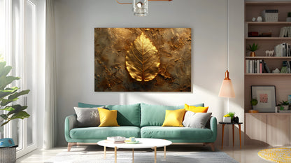 Tablou Canvas frunza aurie cu texturi metalice delicate | The Print Studio