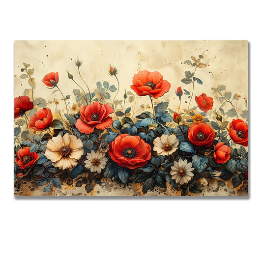 Tablou Canvas maci rosii si albe vintage in natura | The Print Studio