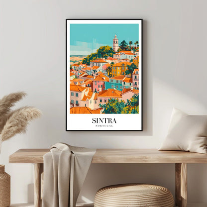 Tablou Canvas Print Sintra: case colorate si turn, stil artistic vibrant