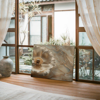 Tablou Canvas floare eleganta cu textura marmura aurie | The Print Studio