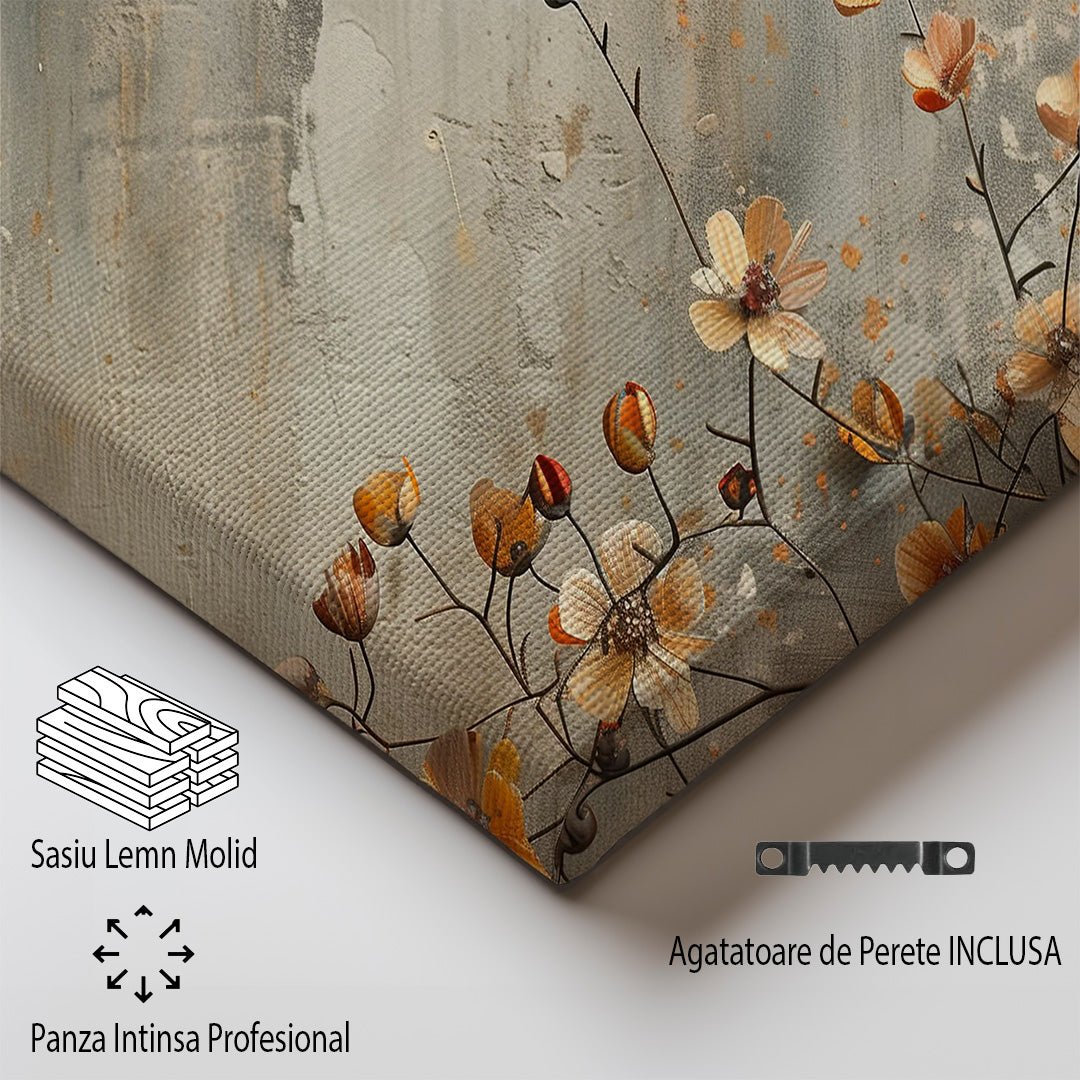 Tablou Canvas flori portocalii pe fundal de toamna vintage | The Print Studio