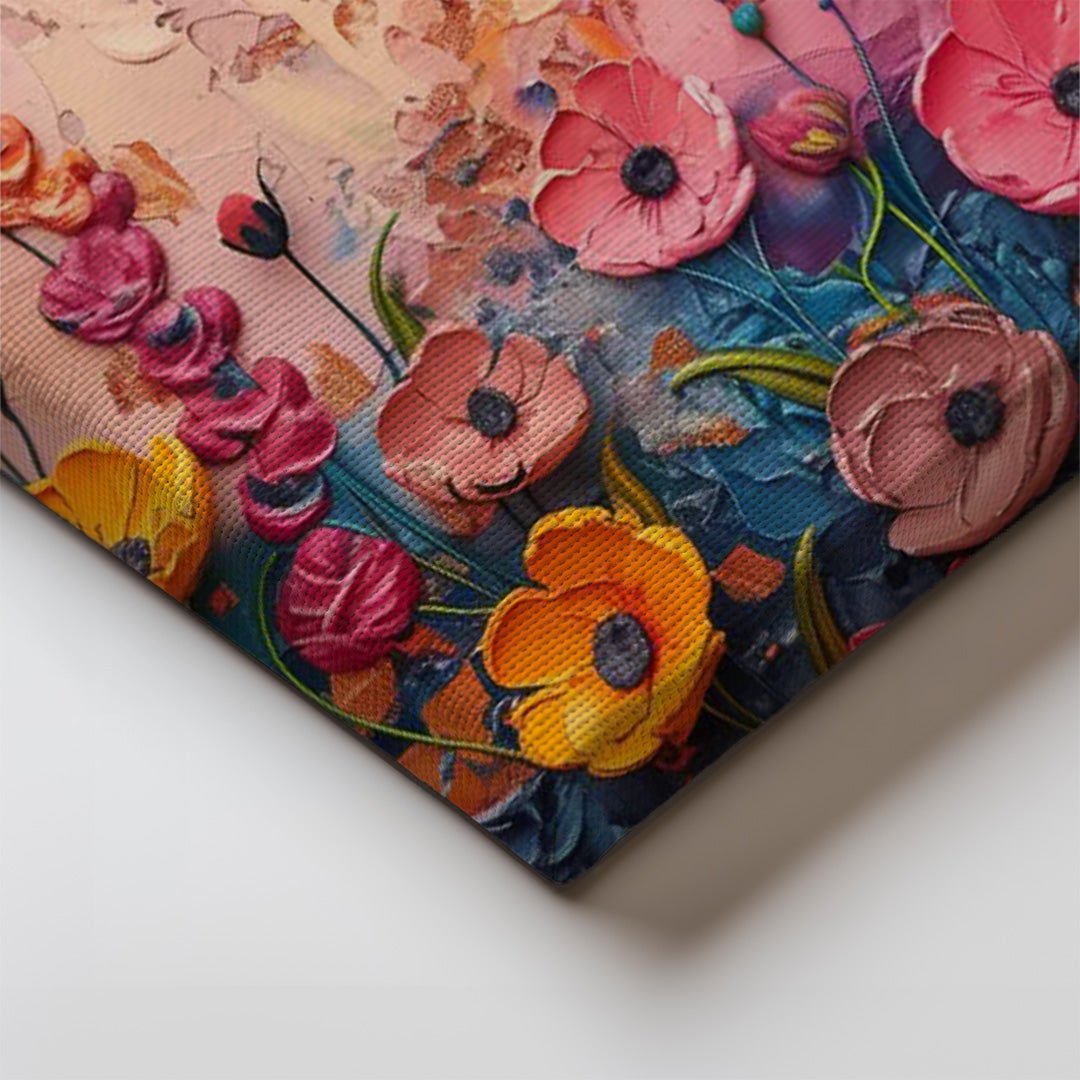 Tablou Canvas flori multicolore vibrante pe camp abstract | The Print Studio