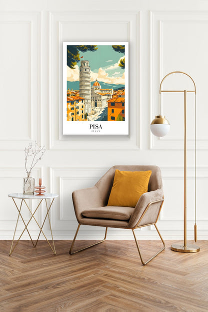 Tablou Canvas Print Pisa Turn inclinat cer luminos stil retro
