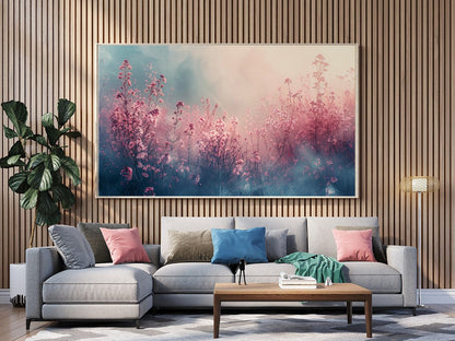 Tablou Canvas camp pastel cu flori roz sub cer senin | The Print Studio
