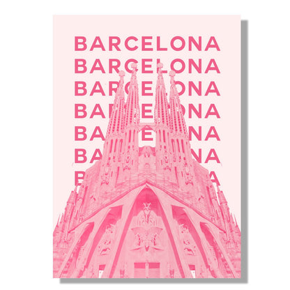 Tablou Canvas catedrala Barcelona roz stil modern vibrant | The Print Studio