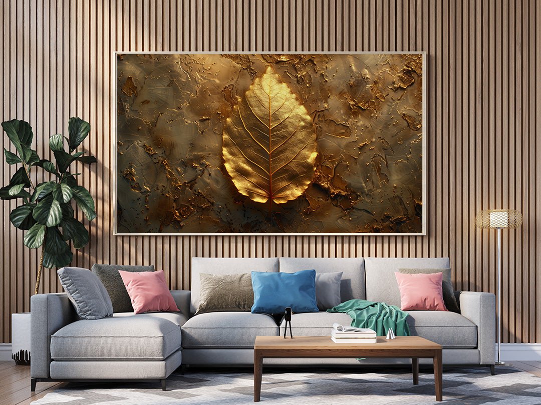 Tablou Canvas frunza aurie cu texturi metalice delicate | The Print Studio