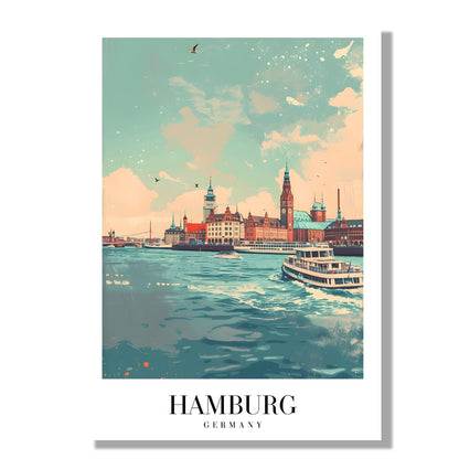 Tablou Canvas Print oras Hamburg, ape albastre, stil artistic vibrant