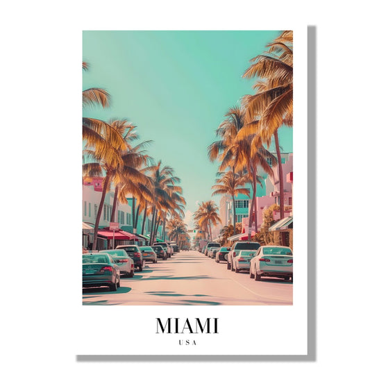 Tablou Canvas Miami palmieri sub cer senin atmosfera retro | The Print Studio