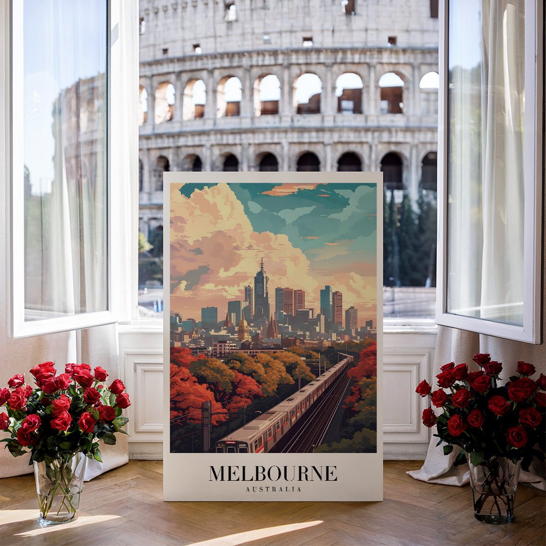 Tablou Canvas Print Melbourne tren cer senin toamna stil ilustrativ