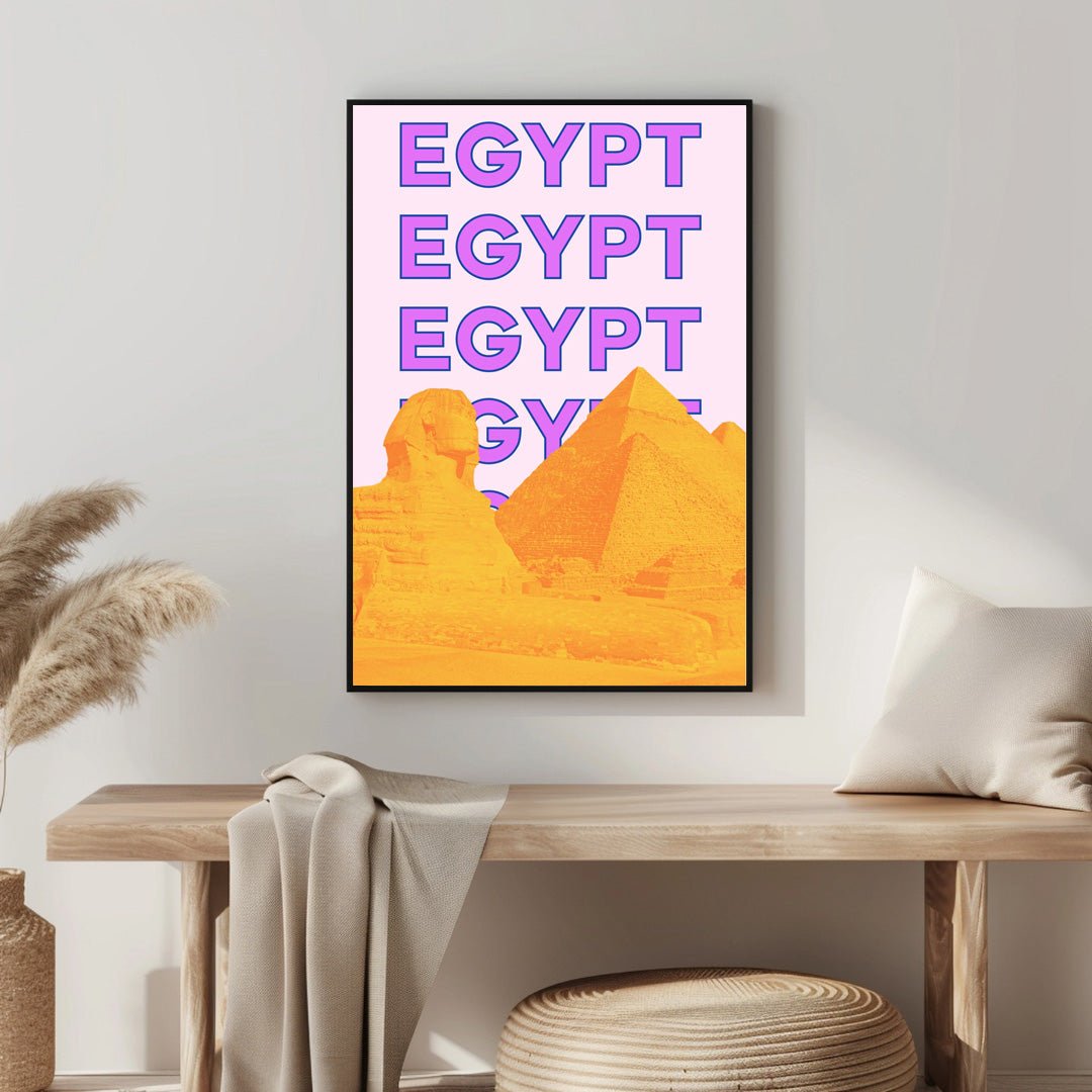 Tablou Canvas Egipt vibrant cu piramide aurii si Sfinx stil pop art | The Print Studio
